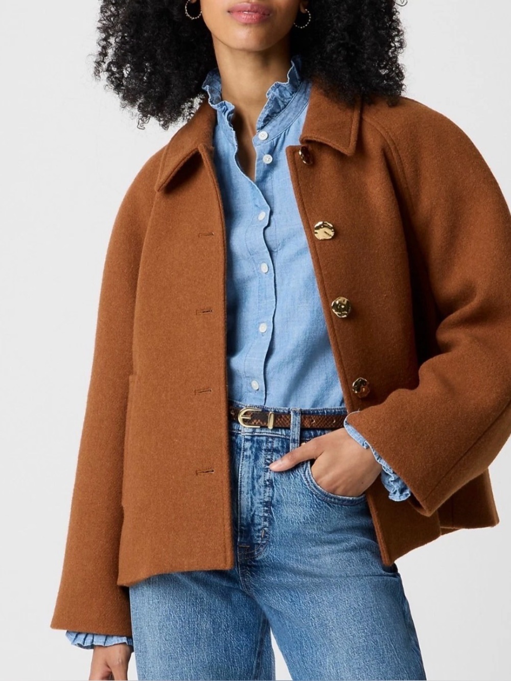 J.Crew Factory Cropped Wool-Blend Swing Coat in the shade Mocha Latte  size M